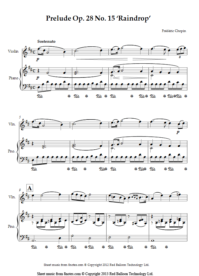 violin raindrop sheet music 8notes com chopin raindrop prelude sheet music