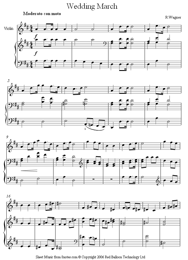 Violin Wagner Wedding March Sheet Music 8notes
