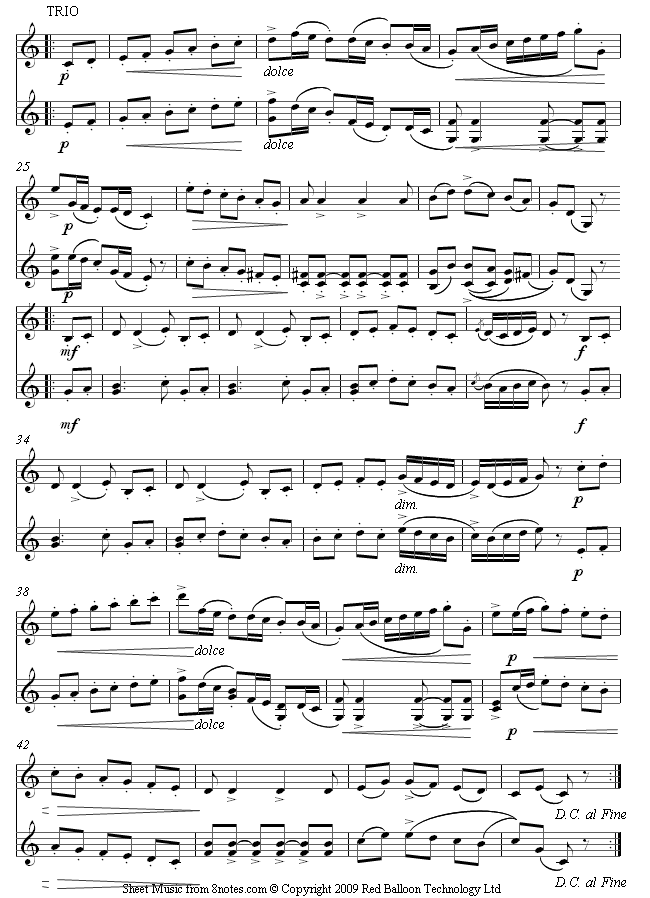 violin duet boccherini minuet sheet music - 8notes.com.