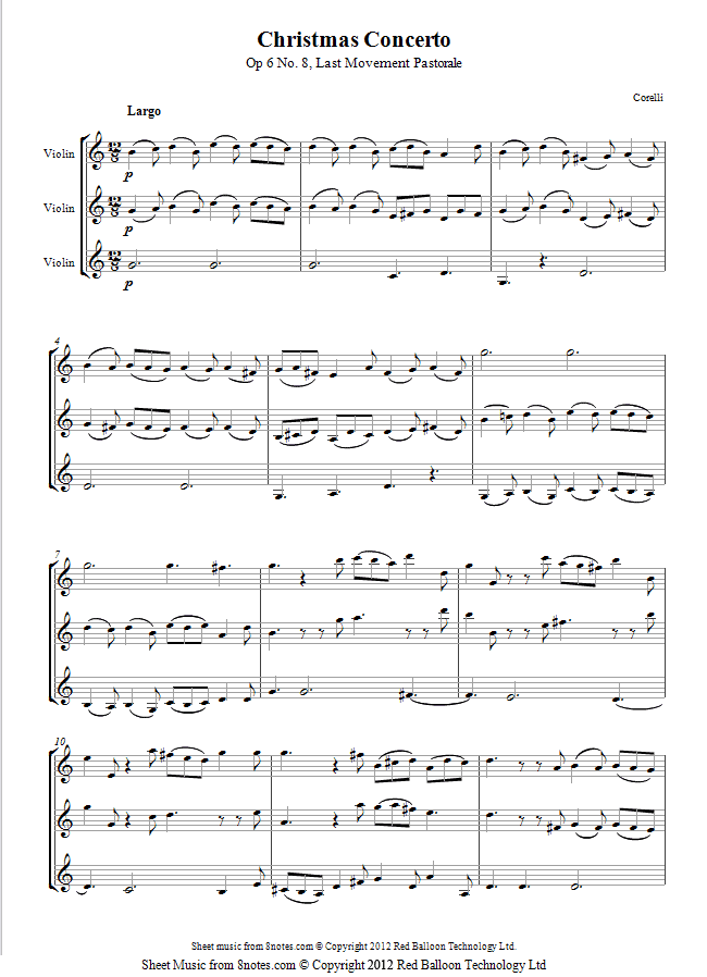 violin trio pastorale sheet music 8notes com corelli christmas concerto sheet music