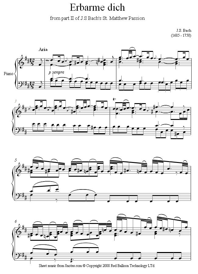 voice bach erbarme sheet music 8notes com erbarme dich sheet music