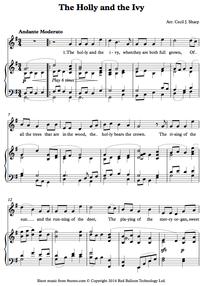 voice holly ivy sheet music 8notes com holly and the ivy sheet music