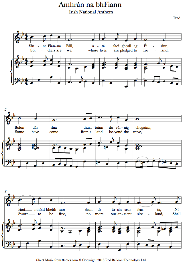 ﻿Amhrán na bhFiann (A Soldier's Song) (Irish National Anthem) sheet ...