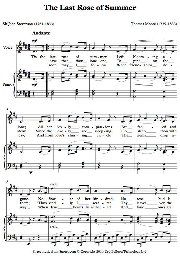 Последняя роза лета томас мур. Король оранжевое лето ноты для фортепиано. Последняя роза лета. Last rose. Rose to last.