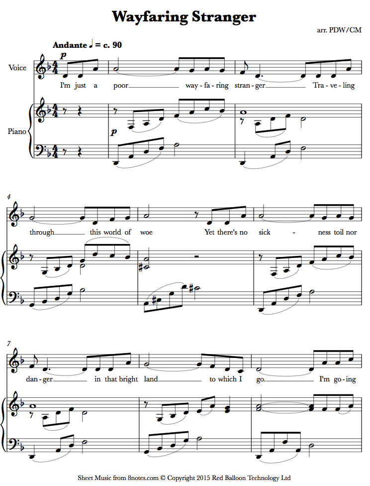 voice wayfaring strangervoice sheet music 8notes com wayfaring stranger sheet music